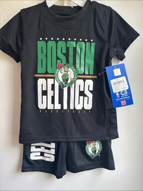 NWT size 3T Black Boston Celtics Kids Short Sleeve Tee & matching shorts